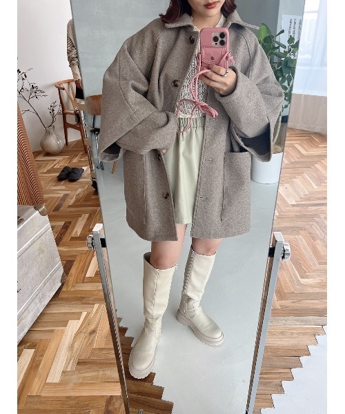 JUMELLE(ジュメロ)の「カットメルトンジャケット(ステンカラーコート・レディース・ベージュ・FREE)」の15枚目の写真