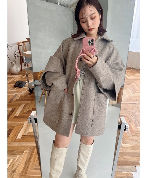 JUMELLE(ジュメロ)の「カットメルトンジャケット(ステンカラーコート・レディース・ベージュ・FREE)」の16枚目の写真