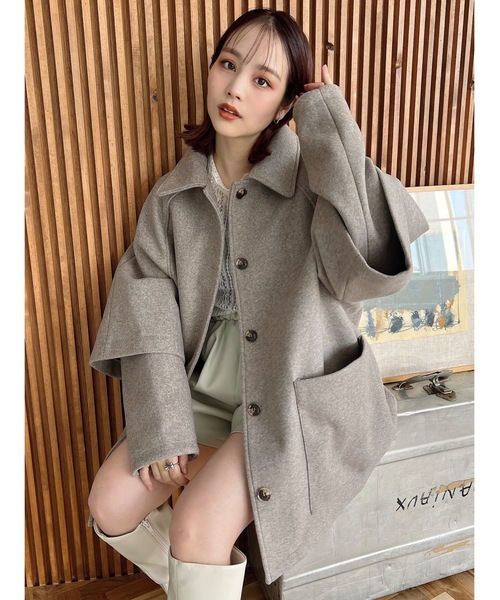 JUMELLE(ジュメロ)の「カットメルトンジャケット(ステンカラーコート・レディース・ベージュ・FREE)」の18枚目の写真