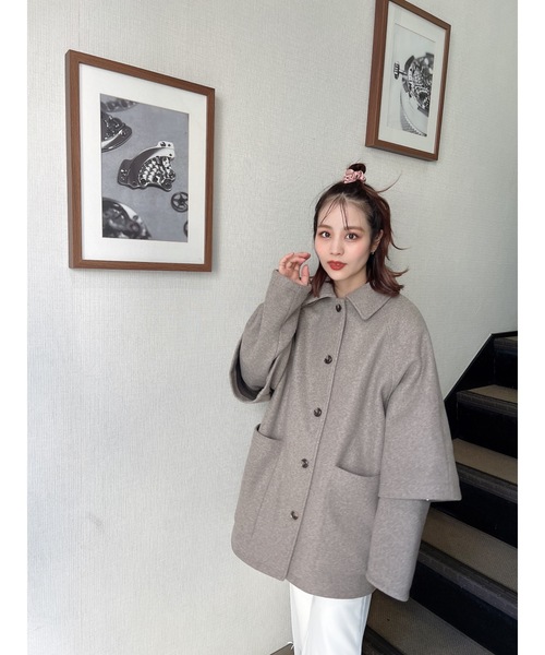 JUMELLE(ジュメロ)の「カットメルトンジャケット(ステンカラーコート・レディース・ベージュ・FREE)」の22枚目の写真