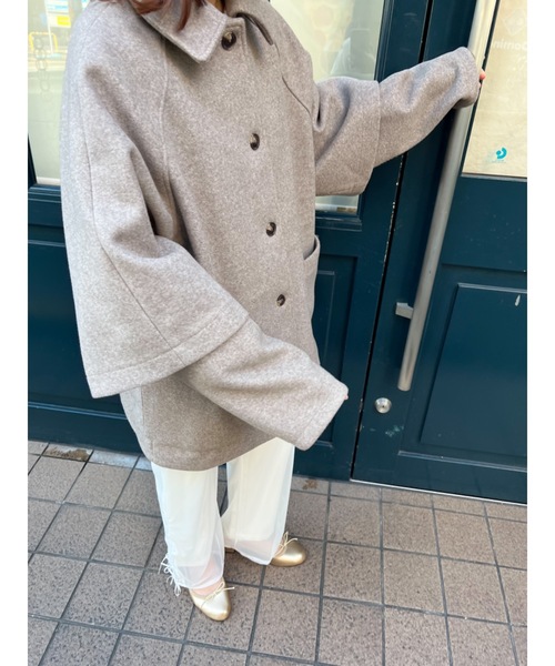 JUMELLE(ジュメロ)の「カットメルトンジャケット(ステンカラーコート・レディース・ベージュ・FREE)」の21枚目の写真