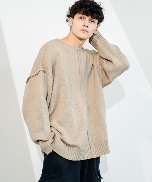 Revo.(レボ)の「オーバーサイズ 5G リンキング クルーネックルーズニット(ニット/セーター・メンズ・ナチュラル/カーキ/ブラック/ベージュ・1/2)」の3枚目の写真