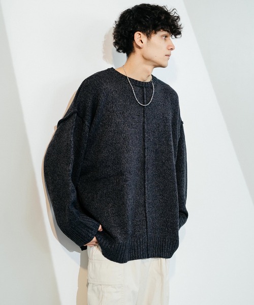 Revo.(レボ)の「オーバーサイズ 5G リンキング クルーネックルーズニット(ニット/セーター・メンズ・ナチュラル/カーキ/ブラック/ベージュ・1/2)」の2枚目の写真