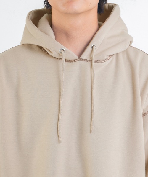 PairPair（ペアペア）の「配色ステッチフーディー(ユニセックス)（パーカー・レディース・グリーン/ダークブラック/ライトベージュ/グレイッシュブルー・FREE）」の13枚目の写真