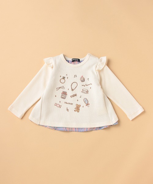 kladskap（クレードスコープ）の「刺しゅうショルダーフリルトレーナー（スウェット・キッズ・ライラック/アイボリー・110cm/90cm/100cm/120cm/80ｃｍ）」の2枚目の写真