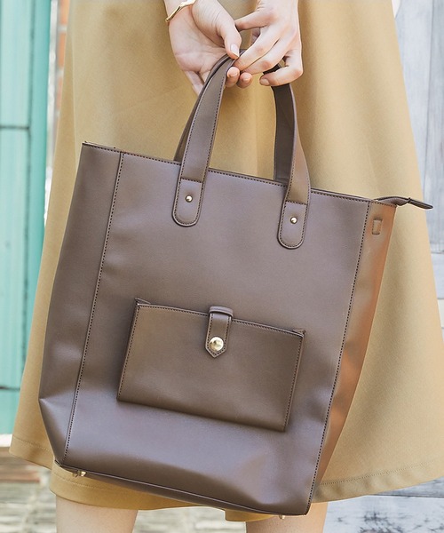 PURIL】フェイクレザーA4/2wayスクエアショルダーバッグ（トートバッグ