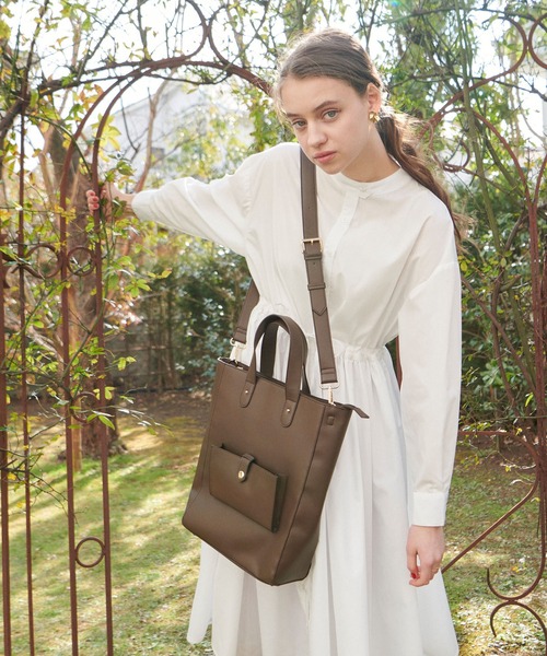 PURIL】フェイクレザーA4/2wayスクエアショルダーバッグ（トートバッグ