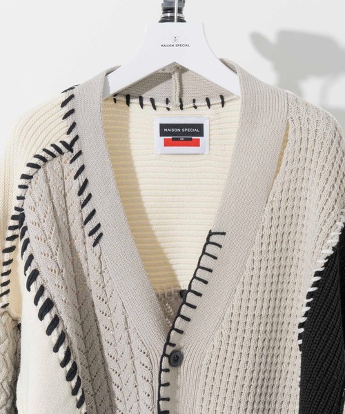 メゾンスペシャル 鬼ワッフルコンビアランパッチワークVネックニットカーディガン MAISON SPECIAL（メゾンスペシャル）の「《ユニセックスアイテム