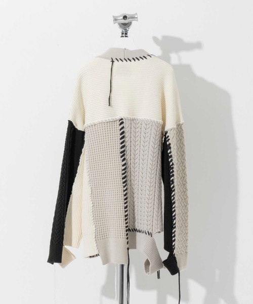 メゾンスペシャル 鬼ワッフルコンビアランパッチワークVネックニットカーディガン MAISON SPECIAL（メゾンスペシャル）の「《ユニセックスアイテム