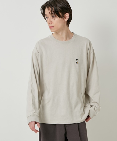 JUNRED（ジュンレッド）の「【サスティナブル・ワンポイント刺繍】エシカルワンポイントロングスリーブTシャツ（Tシャツ/カットソー・メンズ・ベージュ/オフホワイト/サックスブルー/グリーン・LL/M/L）」の3枚目の写真