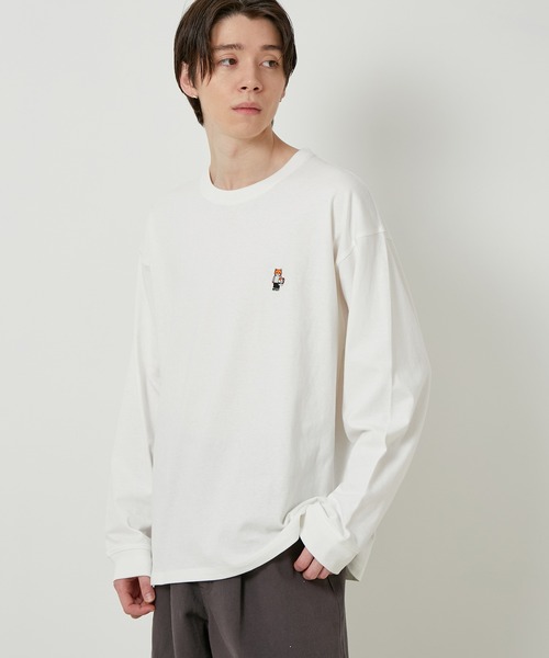 JUNRED（ジュンレッド）の「【サスティナブル・ワンポイント刺繍】エシカルワンポイントロングスリーブTシャツ（Tシャツ/カットソー・メンズ・ベージュ/オフホワイト/サックスブルー/グリーン・LL/M/L）」の2枚目の写真