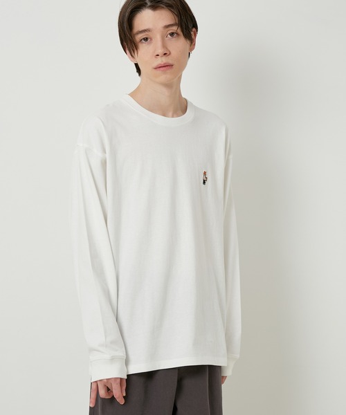 JUNRED（ジュンレッド）の「【サスティナブル・ワンポイント刺繍】エシカルワンポイントロングスリーブTシャツ（Tシャツ/カットソー・メンズ・ベージュ/オフホワイト/サックスブルー/グリーン・LL/M/L）」の5枚目の写真