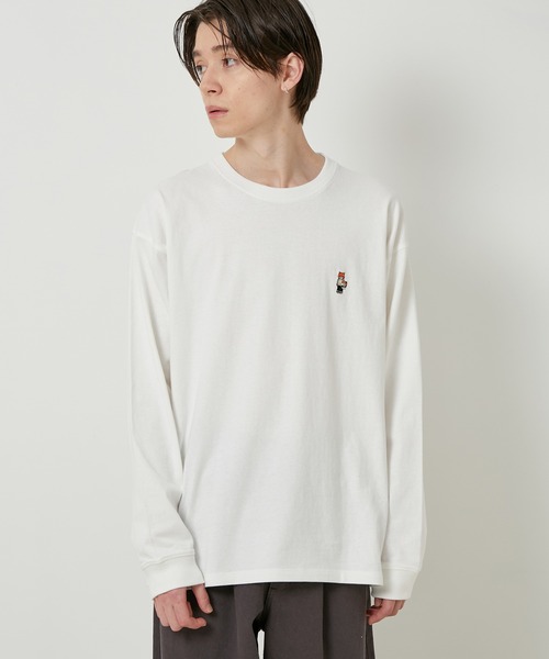 JUNRED（ジュンレッド）の「【サスティナブル・ワンポイント刺繍】エシカルワンポイントロングスリーブTシャツ（Tシャツ/カットソー・メンズ・ベージュ/オフホワイト/サックスブルー/グリーン・LL/M/L）」の6枚目の写真