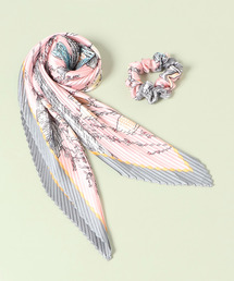 シュシュ付き3WAYスカーフ　ボタニカル柄