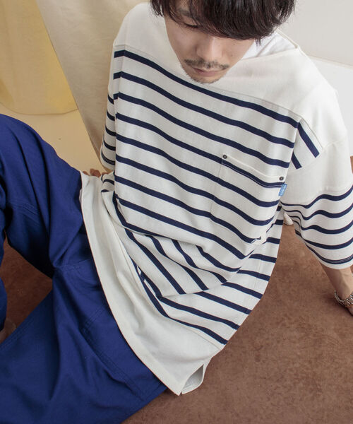 GEVACO(ゲバコ)の「【GEVACO/ゲバコ】度詰天竺パネルボーダー半袖Tシャツ(Tシャツ/カットソー・メンズ・ホワイト×ブルー/ホワイト×ネイビー/ネイビー×ホワイト・SMALL/MEDIUM/LARGE)」の3枚目の写真