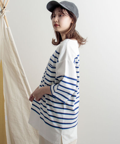 GEVACO(ゲバコ)の「【GEVACO/ゲバコ】度詰天竺パネルボーダー半袖Tシャツ(Tシャツ/カットソー・メンズ・ホワイト×ブルー/ホワイト×ネイビー/ネイビー×ホワイト・SMALL/MEDIUM/LARGE)」の6枚目の写真