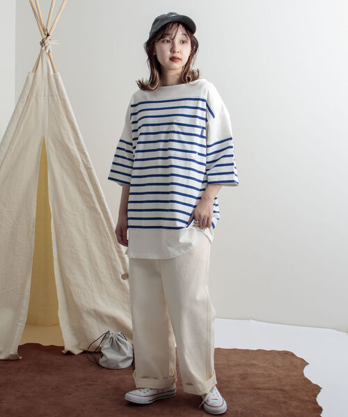 GEVACO(ゲバコ)の「【GEVACO/ゲバコ】度詰天竺パネルボーダー半袖Tシャツ(Tシャツ/カットソー・メンズ・ホワイト×ブルー/ホワイト×ネイビー/ネイビー×ホワイト・SMALL/MEDIUM/LARGE)」の8枚目の写真