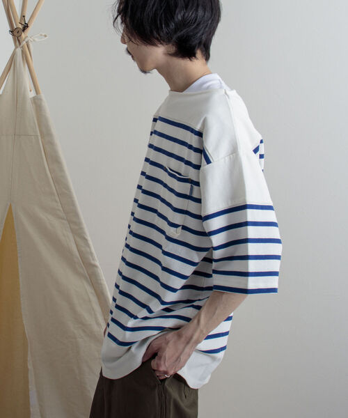 GEVACO(ゲバコ)の「【GEVACO/ゲバコ】度詰天竺パネルボーダー半袖Tシャツ(Tシャツ/カットソー・メンズ・ホワイト×ブルー/ホワイト×ネイビー/ネイビー×ホワイト・SMALL/MEDIUM/LARGE)」の14枚目の写真