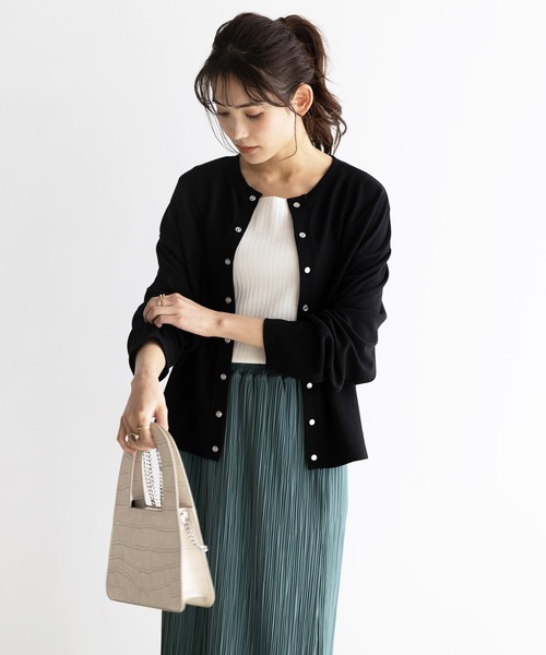 GeeRA(ジーラ)の「ショート丈カットソーリブカーディガン(カーディガン/ボレロ・レディース・ブラック/グリーン・MEDIUM/LARGE)」の7枚目の写真