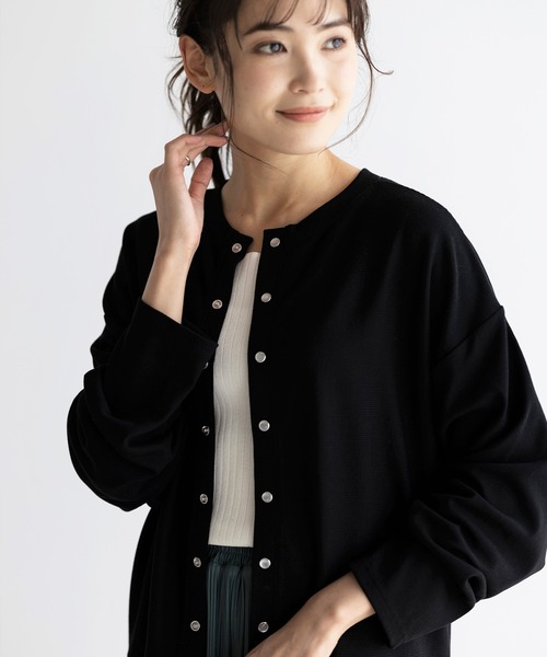 GeeRA(ジーラ)の「ショート丈カットソーリブカーディガン(カーディガン/ボレロ・レディース・ブラック/グリーン・MEDIUM/LARGE)」の6枚目の写真