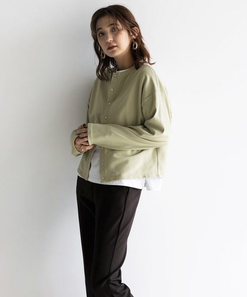 GeeRA(ジーラ)の「ショート丈カットソーリブカーディガン(カーディガン/ボレロ・レディース・ブラック/グリーン・MEDIUM/LARGE)」の9枚目の写真