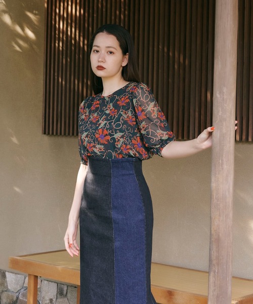 TINA：JOJUN（ティーナジョジュン）の「「麗」 花柄パフスリーブブラウス TINA：JOJUN（シャツ/ブラウス・レディース・ダークグリーン・M）」の8枚目の写真