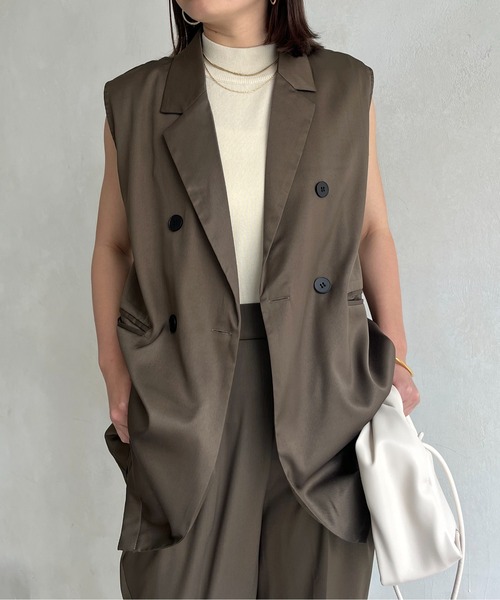 prose verse（プロズヴェール）の「Wボタンジレ×パンツセットアップ（セットアップ・レディース・アイボリー/ブラック/カーキ/モカ・ﾌﾘ-）」の3枚目の写真