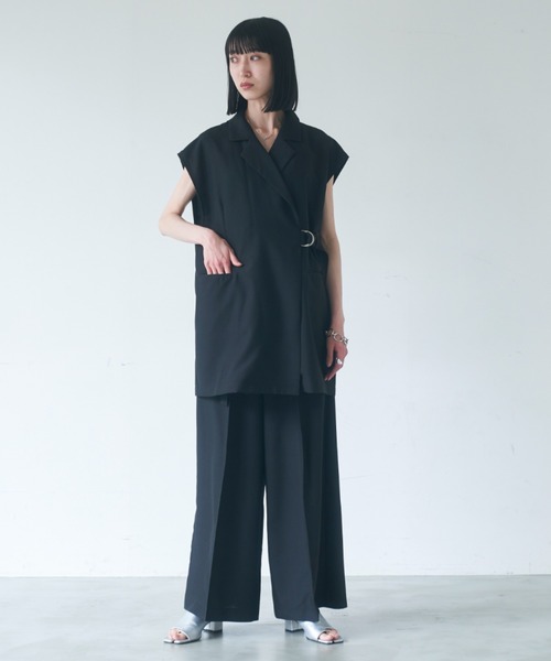 パンツセットアップ スーツ コルセットベルト付 ワイドパンツ セットアップ XL GeeRA セットアップ 「2点セット」ウォッシャブル/防シワ/UV