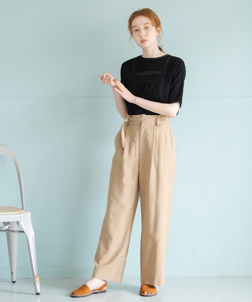 Crisp（クリスプ）の「ドビーレースストライプブラウス（シャツ/ブラウス・レディース・ブラック/ホワイト・FREE）」の13枚目の写真