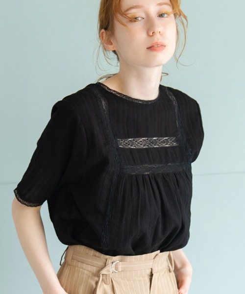 Crisp（クリスプ）の「ドビーレースストライプブラウス（シャツ/ブラウス・レディース・ブラック/ホワイト・FREE）」の14枚目の写真