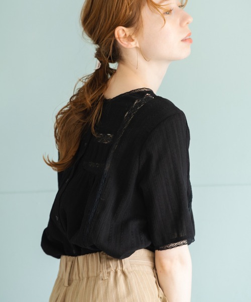 Crisp（クリスプ）の「ドビーレースストライプブラウス（シャツ/ブラウス・レディース・ブラック/ホワイト・FREE）」の16枚目の写真