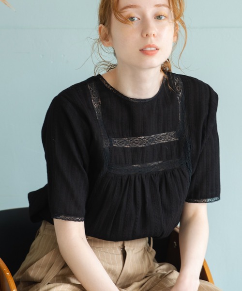 Crisp（クリスプ）の「ドビーレースストライプブラウス（シャツ/ブラウス・レディース・ブラック/ホワイト・FREE）」の17枚目の写真