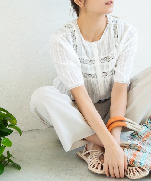 Crisp（クリスプ）の「ドビーレースストライプブラウス（シャツ/ブラウス・レディース・ブラック/ホワイト・FREE）」の20枚目の写真