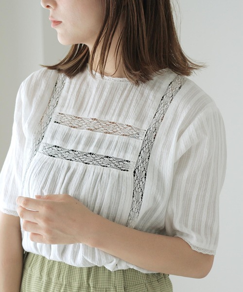 Crisp（クリスプ）の「ドビーレースストライプブラウス（シャツ/ブラウス・レディース・ブラック/ホワイト・FREE）」の6枚目の写真