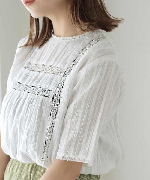 Crisp（クリスプ）の「ドビーレースストライプブラウス（シャツ/ブラウス・レディース・ブラック/ホワイト・FREE）」の11枚目の写真