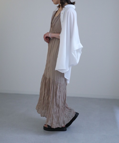 sakishimatokyo（サキシマトーキョー）の「クリンクルVワンピース（ワンピース・レディース・ブラック/サンドベージュ/グレイッシュベージュ/ブラウン・FREE/L）」の12枚目の写真