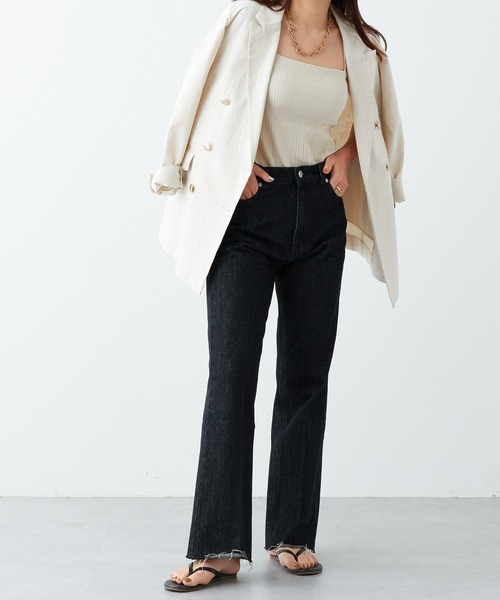 natural couture（ナチュラルクチュール）の「セルフカットフレアデニムパンツ（デニムパンツ・レディース・ブラック/サックスブルー/ブルー・SMALL/MEDIUM）」の8枚目の写真