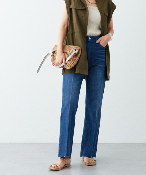 natural couture（ナチュラルクチュール）の「セルフカットフレアデニムパンツ（デニムパンツ・レディース・ブラック/サックスブルー/ブルー・SMALL/MEDIUM）」の6枚目の写真