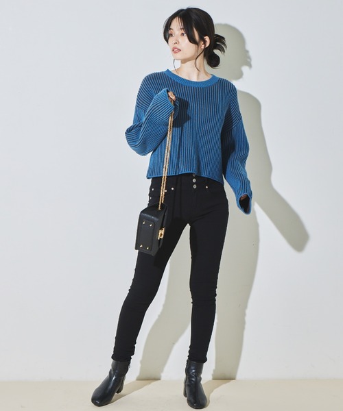 solleim(ソルレム)の「フロントボタンハイウエストスキニーデニム(デニムパンツ・レディース・ブラック/ブルー・58/61)」の5枚目の写真