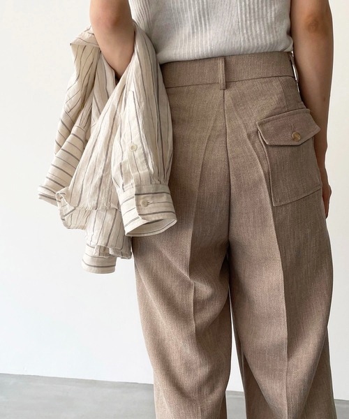 CANAL JEAN（キャナルジーン）の「El mar(エルマール) リネンタッチタックパンツ（スラックス・レディース・クリーム/モカ・MEDIUM/SMALL）」の4枚目の写真