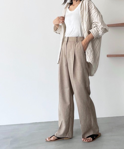 CANAL JEAN（キャナルジーン）の「El mar(エルマール) リネンタッチタックパンツ（スラックス・レディース・クリーム/モカ・MEDIUM/SMALL）」の3枚目の写真
