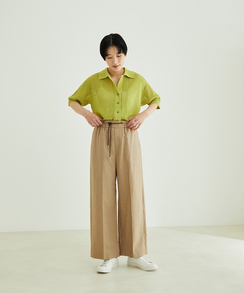 SALON adam et rope'（サロン アダム エ ロペ）の「【洗える】麻混ストレートイージーパンツ（その他パンツ・レディース・ブラック/カーキ・M/S）」の6枚目の写真