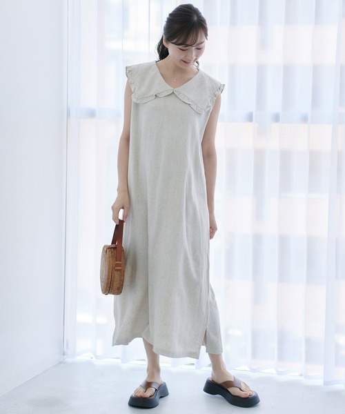 Lamoa（ラモア）の「Lamoa/フリル ビックカラー ワンピース（ワンピース・レディース・ブラック/ベージュ・FREE）」の7枚目の写真