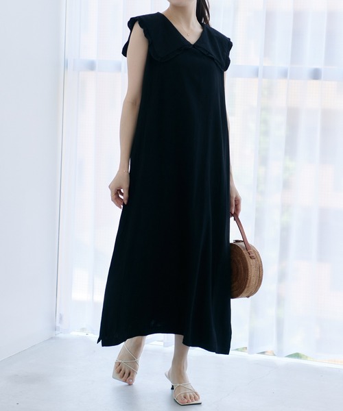 Lamoa（ラモア）の「Lamoa/フリル ビックカラー ワンピース（ワンピース・レディース・ブラック/ベージュ・FREE）」の10枚目の写真