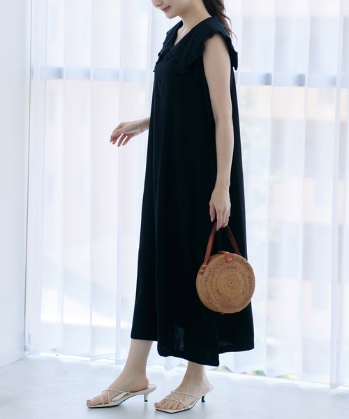 Lamoa（ラモア）の「Lamoa/フリル ビックカラー ワンピース（ワンピース・レディース・ブラック/ベージュ・FREE）」の11枚目の写真