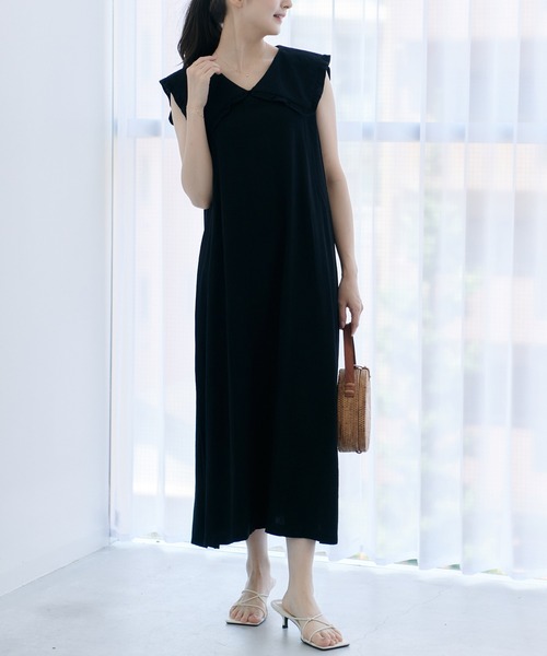 Lamoa（ラモア）の「Lamoa/フリル ビックカラー ワンピース（ワンピース・レディース・ブラック/ベージュ・FREE）」の13枚目の写真