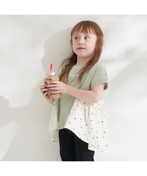 Lycee mine（リセマイン）の「【型崩れしないやわらかコットン】選べる2パターンフェイクレイヤードデザインTシャツ（Tシャツ/カットソー・キッズ・ミント/ラベンダー/アイボリー/ライトベージュ/チャコール/ベージュ系・110cm/100cm/120cm/130cm/140cm/150cm）」の5枚目の写真