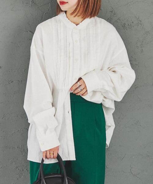 coen(コーエン)の「ウィンターリネンフリルピンタックシャツ(シャツ/ブラウス・レディース・オフホワイト/ダークグレー/モカ・L/M)」の4枚目の写真