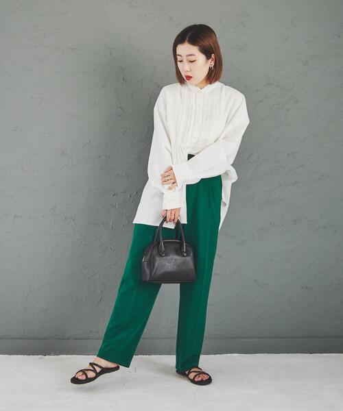 coen(コーエン)の「ウィンターリネンフリルピンタックシャツ(シャツ/ブラウス・レディース・オフホワイト/ダークグレー/モカ・L/M)」の5枚目の写真