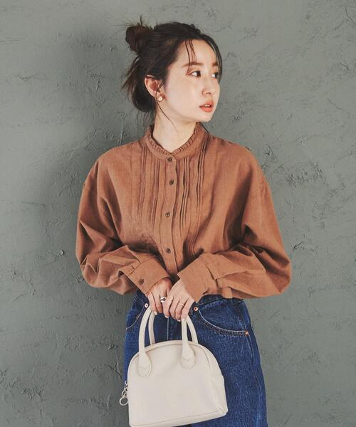 coen(コーエン)の「ウィンターリネンフリルピンタックシャツ(シャツ/ブラウス・レディース・オフホワイト/ダークグレー/モカ・L/M)」の7枚目の写真